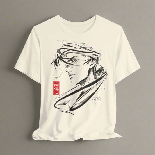 artistic t-shirt of an dynamic ink sketch of a male portrait